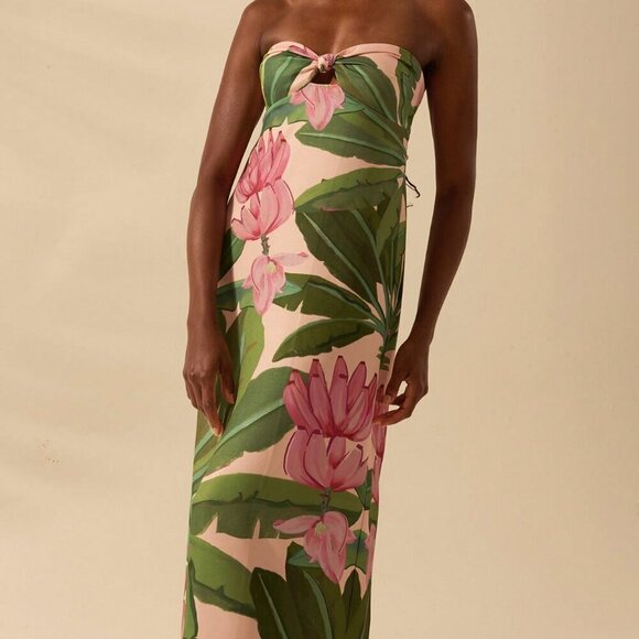 Multicolor Boho Women's Tropical Print Twist Back Lace-Up Sleeveless Dress - Picture 1 of 7